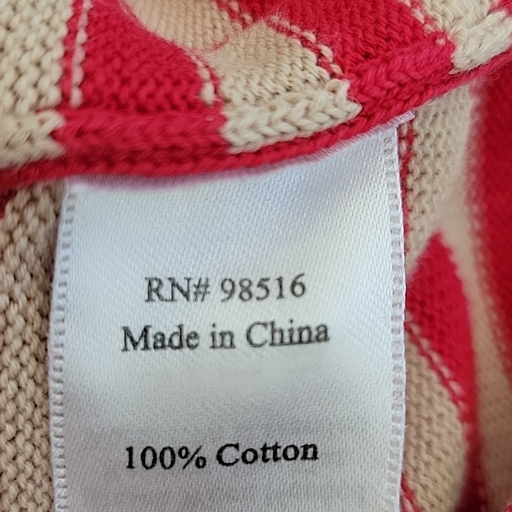 COLDWATER CREEK small red & tan striped 1/2 sleeve cotton sweater - Picture 4 of 5